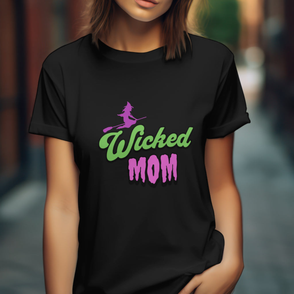 Wicked Mom T-Shirt - Funny Witch Gift for Mothers, Wicked Musical Sweater, Wizard of Oz T-shirt Broomstick, Witch Pink And Green Tee