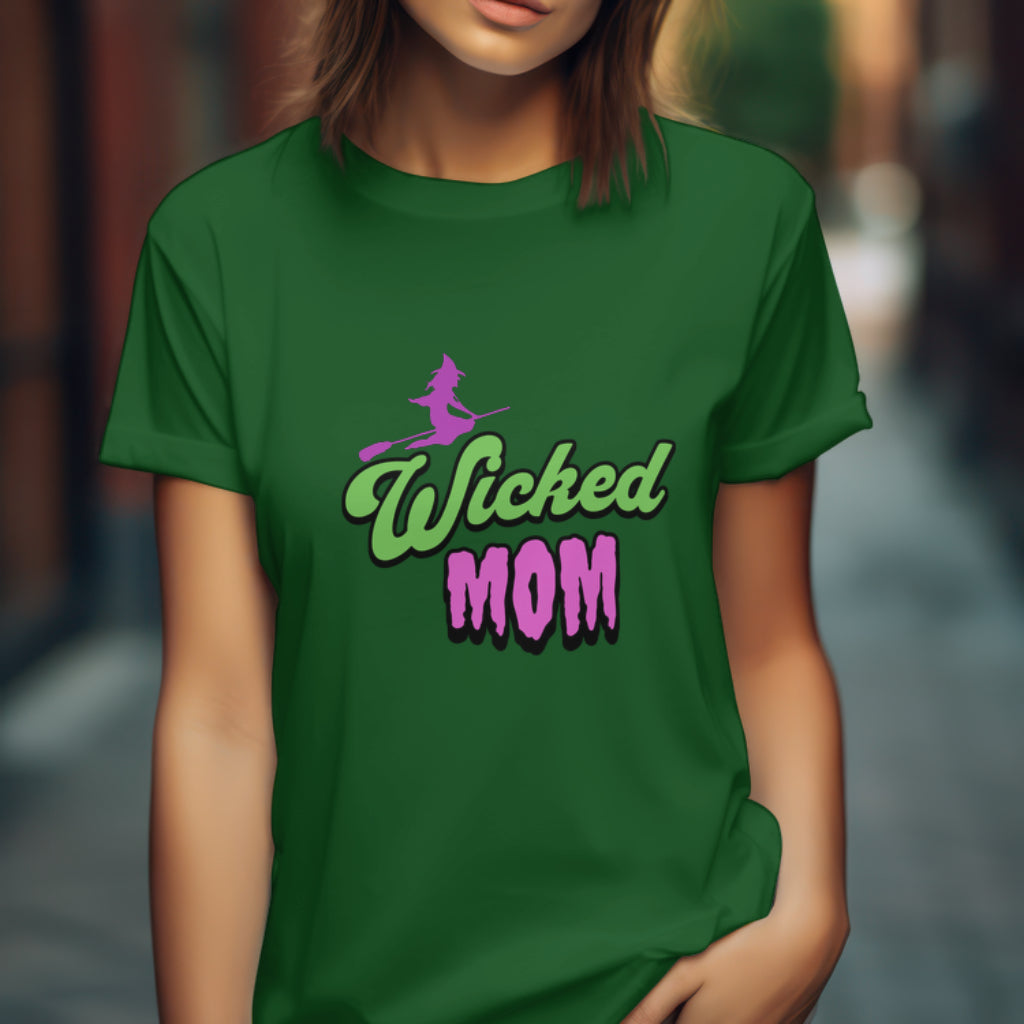 Wicked Mom T-Shirt - Funny Witch Gift for Mothers, Wicked Musical Sweater, Wizard of Oz T-shirt Broomstick, Witch Pink And Green Tee