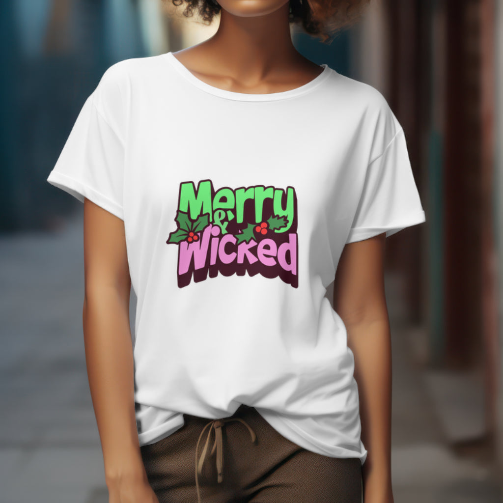 Merry and Wicked Christmas T-Shirt - Fun Holiday Witch Design, Wicked Musical Sweater, Wizard of Oz T-shirt, Pink And Green Tee