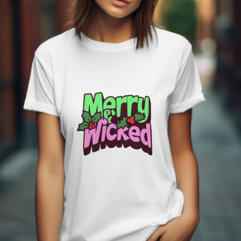 Merry and Wicked Christmas T-Shirt - Fun Holiday Witch Design, Wicked Musical Sweater, Wizard of Oz T-shirt, Pink And Green Tee