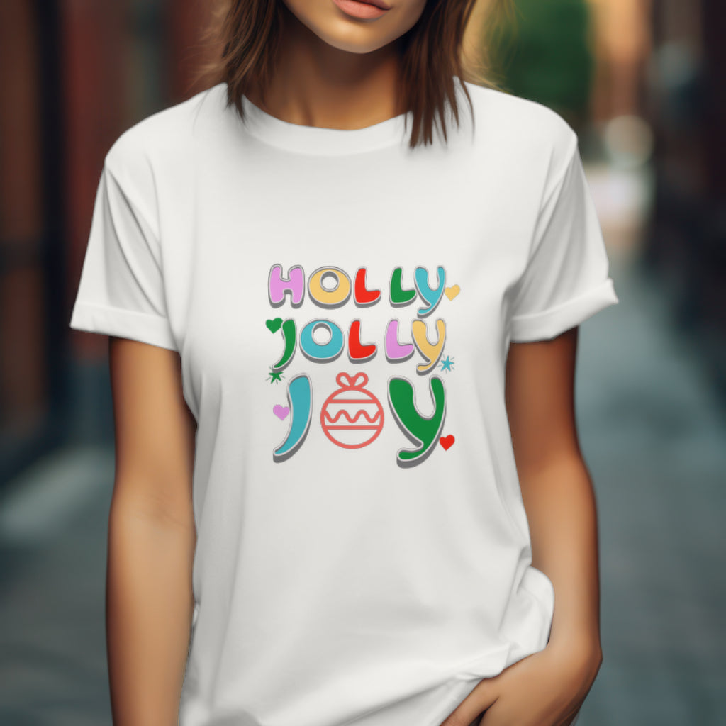 Holly Jolly Joy Christmas Shirt, Festive Holiday Typography Tee, Colorful Xmas Gift, Winter Cheer