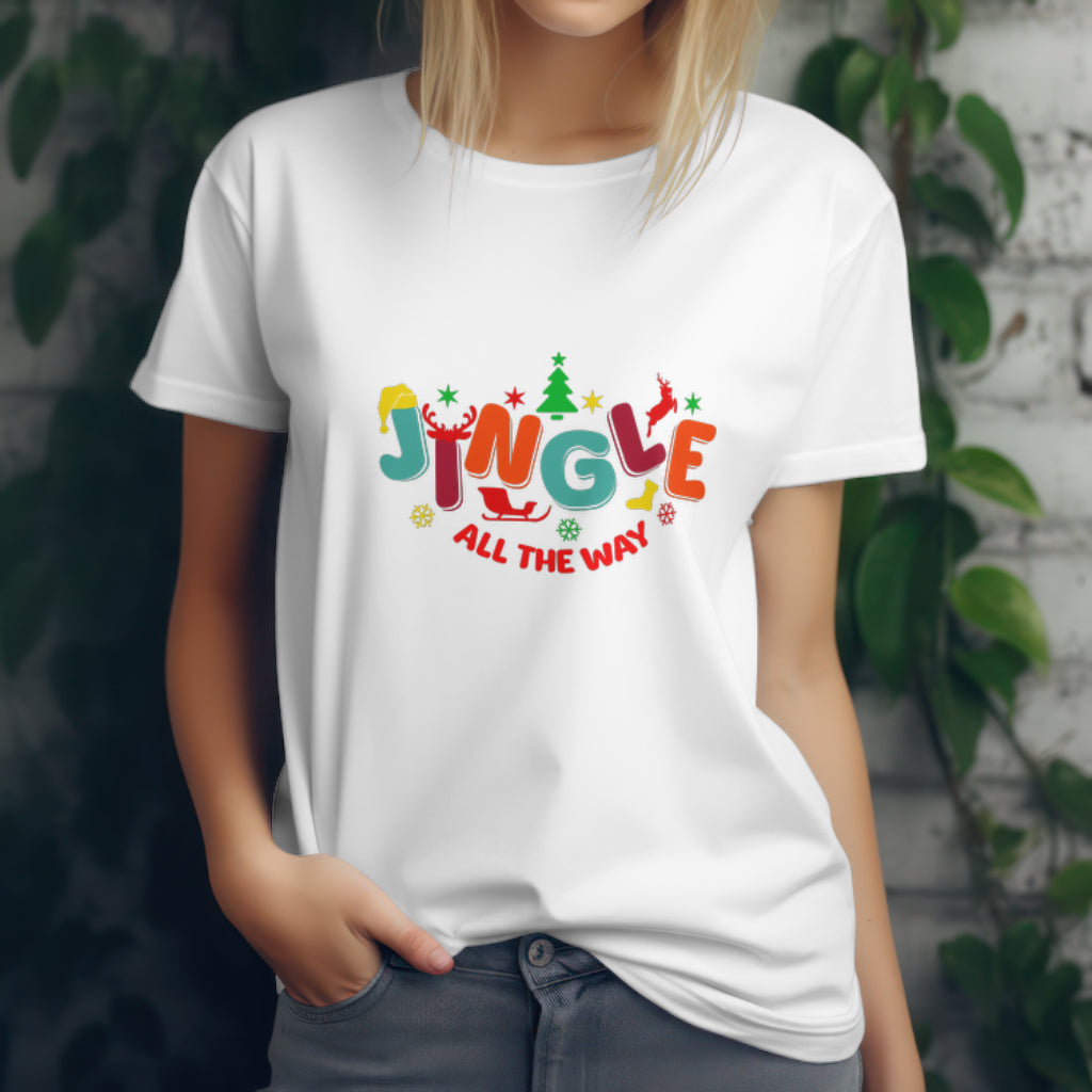 Holly Jolly Retro Christmas T-Shirt with Reindeer and Bells