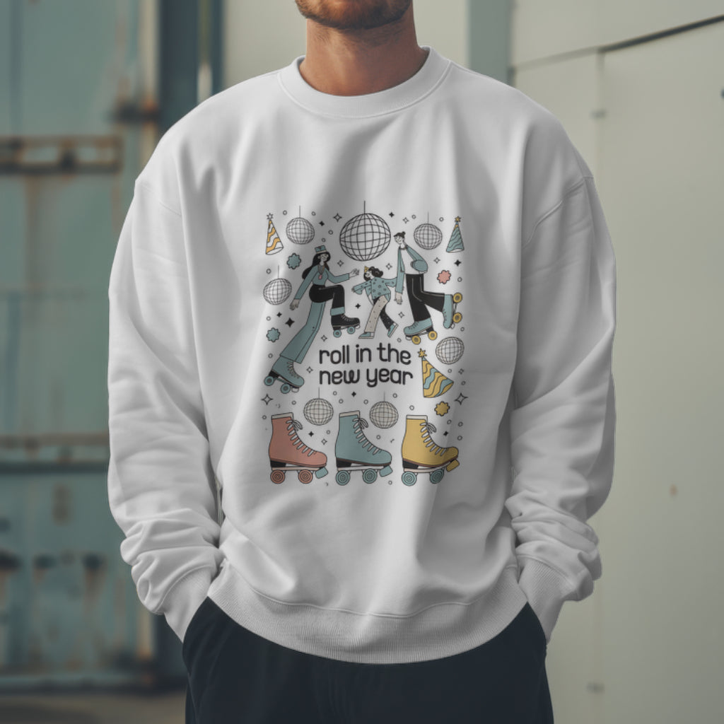 Roll in the New Year Sweatshirt, Retro Roller Skating Party Shirt, Fun New Year's Eve Apparel