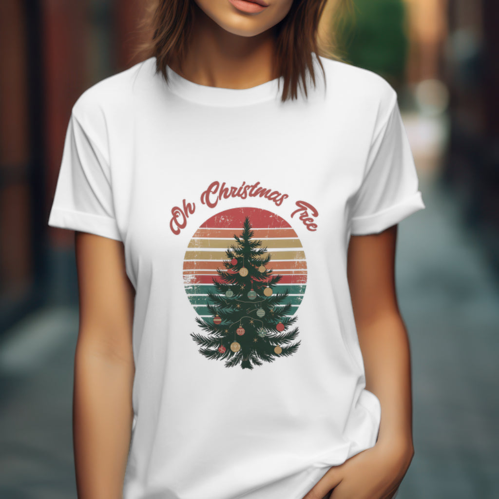 Oh Christmas Tree Vintage Sunset Shirt, Retro Holiday Christmas Tree Tee