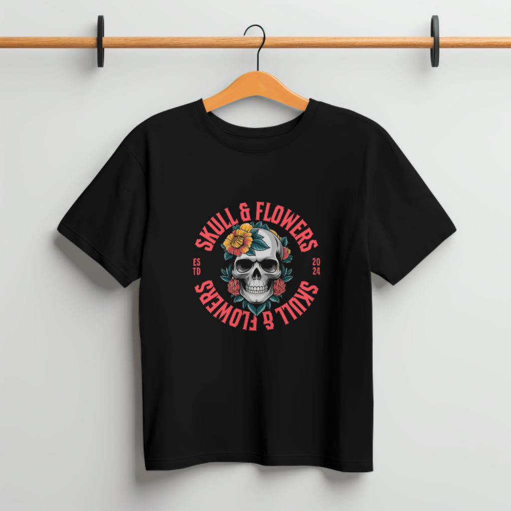Skull and Flowers T-Shirt | Bold Floral Skull Design | Inspirational Empowering Quotes | Halloween Shirt | Him and Her gift
