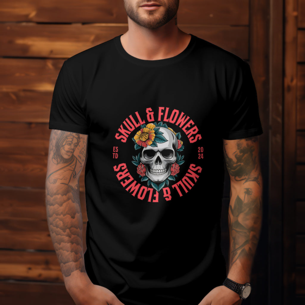 Skull and Flowers T-Shirt | Bold Floral Skull Design | Inspirational Empowering Quotes | Halloween Shirt | Him and Her gift