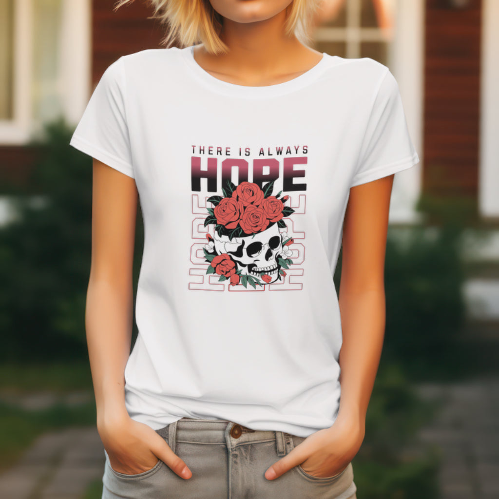 There is Always Hope Skull with Roses Inspirational T-Shirt