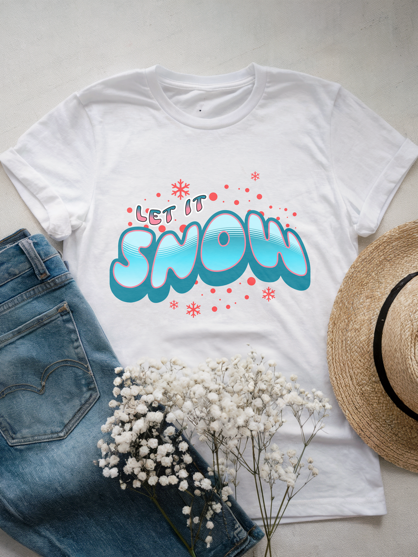 Let It Snow Winter Holiday Shirt, Fun Snowy Typography Christmas Tee
