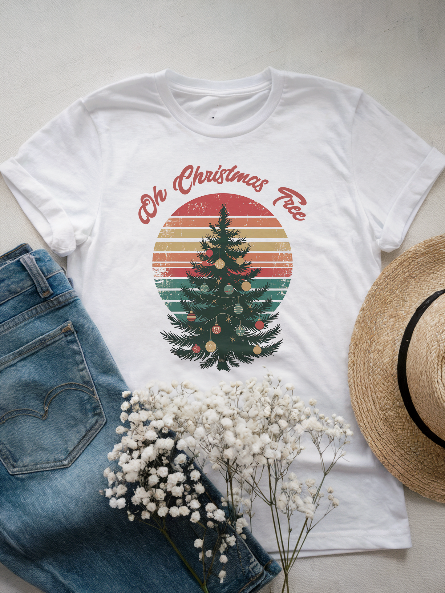 Oh Christmas Tree Vintage Sunset Shirt, Retro Holiday Christmas Tree Tee