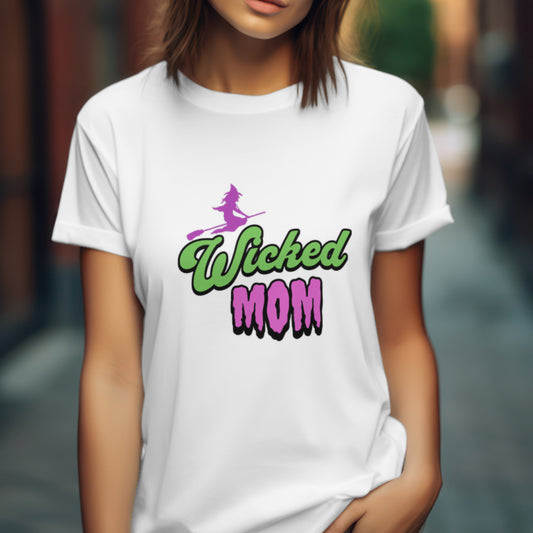 Wicked Mom T-Shirt - Funny Witch Gift for Mothers, Wicked Musical Sweater, Wizard of Oz T-shirt Broomstick, Witch Pink And Green Tee