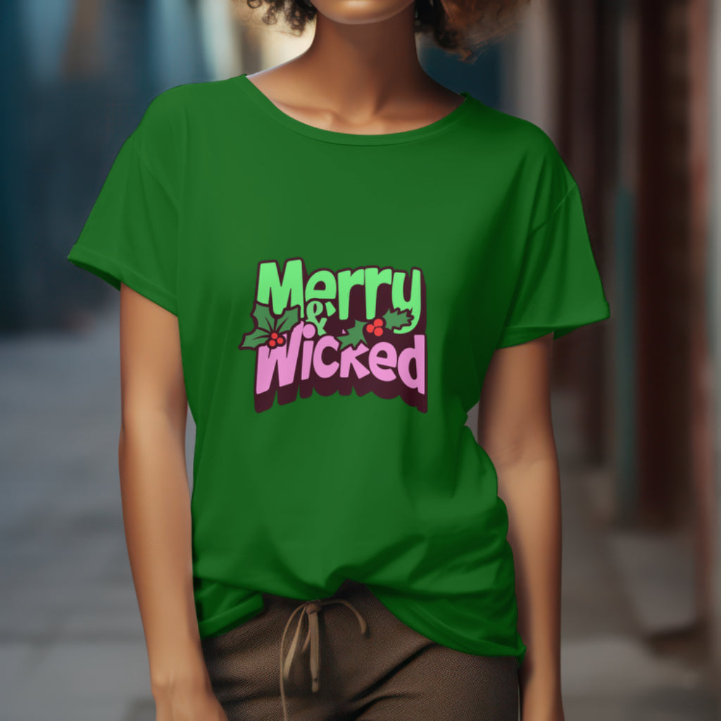 Merry and Wicked Christmas T-Shirt - Fun Holiday Witch Design, Wicked Musical Sweater, Wizard of Oz T-shirt, Pink And Green Tee