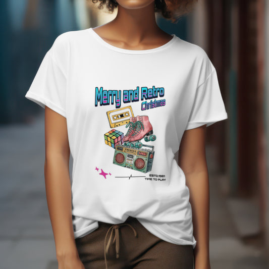 Merry and Retro Christmas Shirt, 80s Nostalgia Holiday Tee, Vintage Christmas Vibes