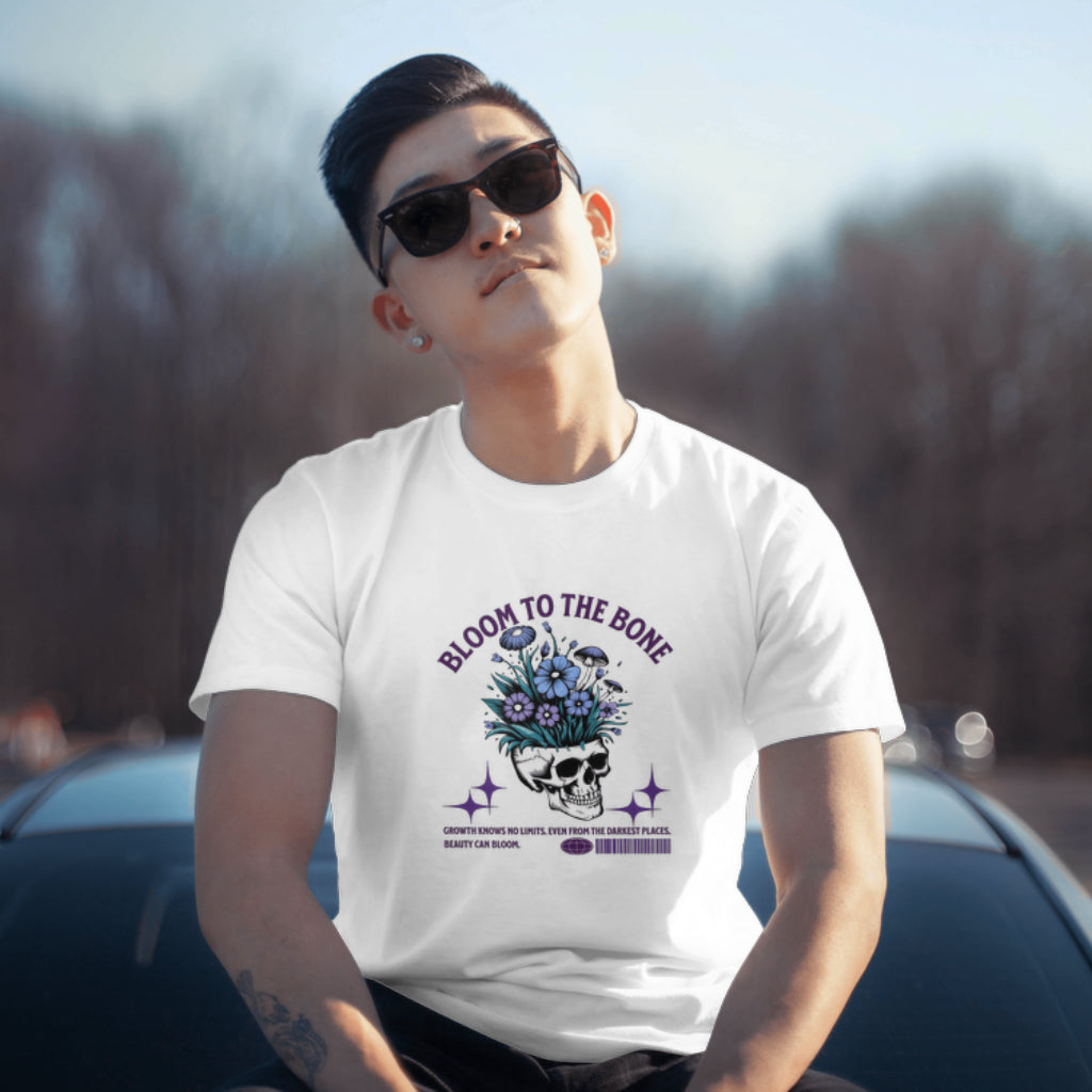 Bloom to the Bone Skull and Flowers Inspirational T-Shirt