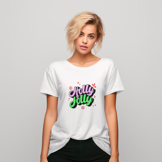 Holly Jolly Minimalist Christmas Typography T-Shirt