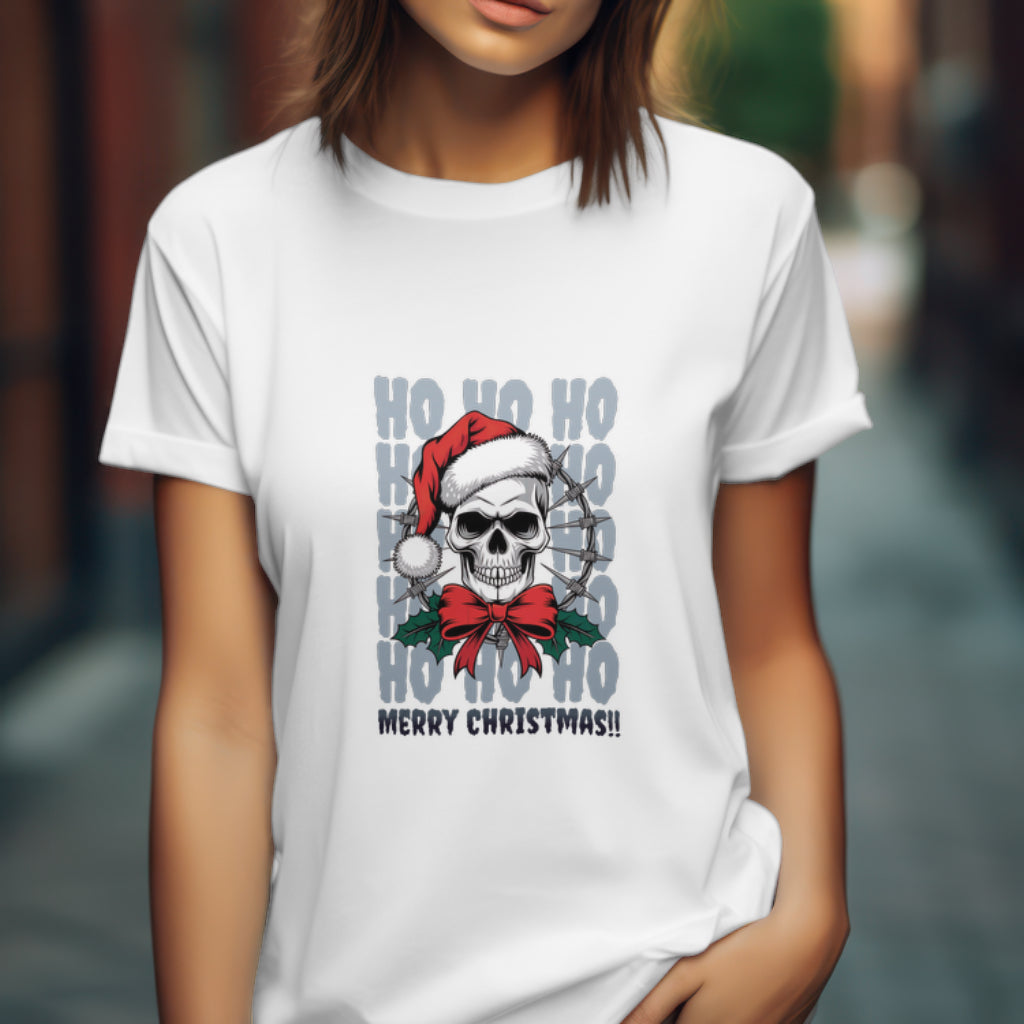 Gothic Skull Santa Christmas Design with Ho Ho Ho Wreath