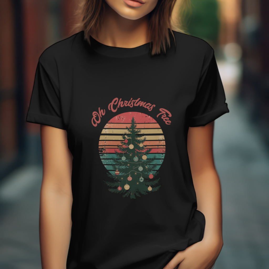 Oh Christmas Tree Vintage Sunset Shirt, Retro Holiday Christmas Tree Tee