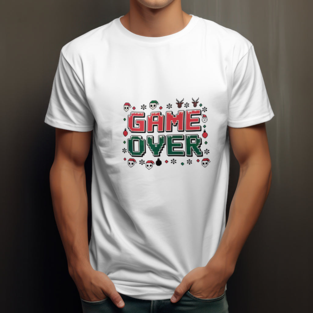 Christmas Game Over Shirt, Retro Gamer Holiday Tee, Pixel Art Xmas Design