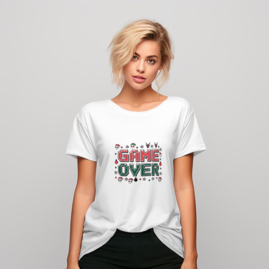 Christmas Game Over Shirt, Retro Gamer Holiday Tee, Pixel Art Xmas Design