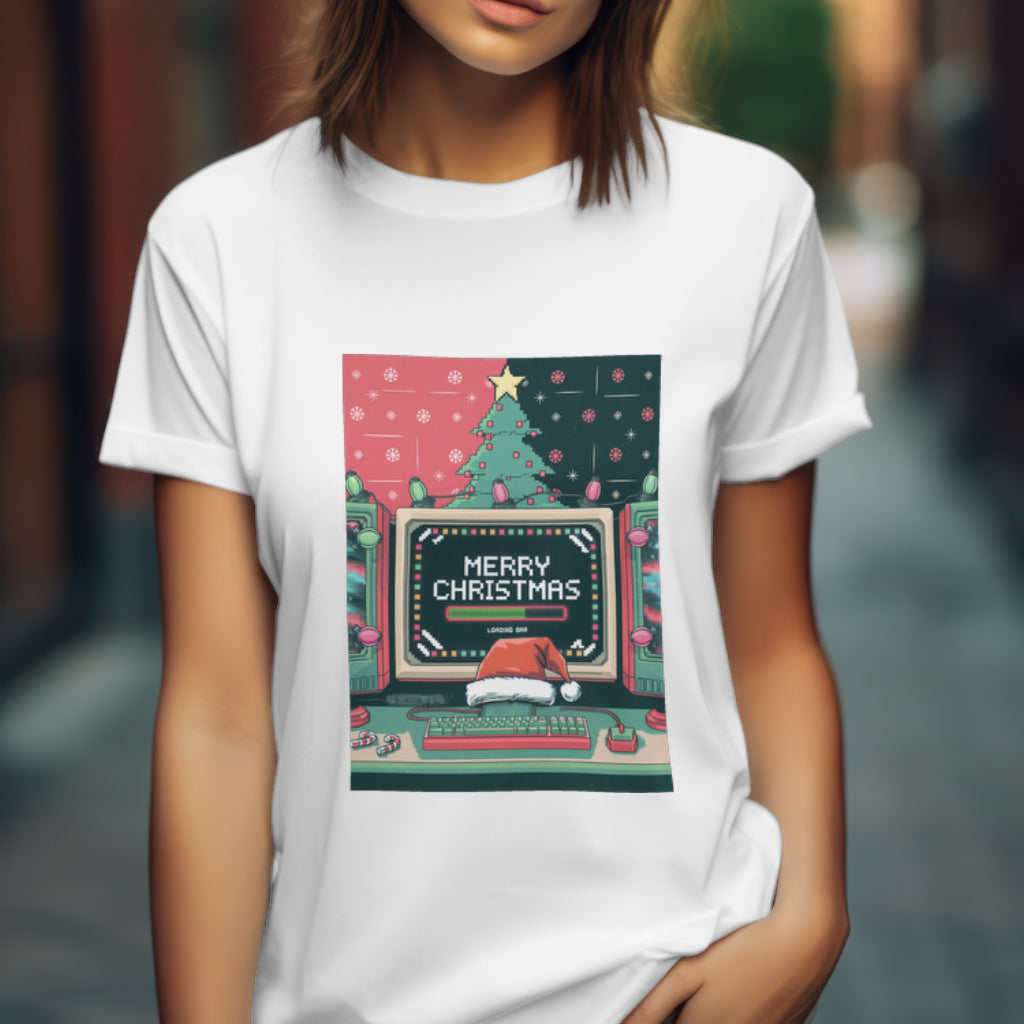 Pixel Art Merry Christmas Gamer Shirt, Retro Computer Holiday Design, Loading Bar Christmas