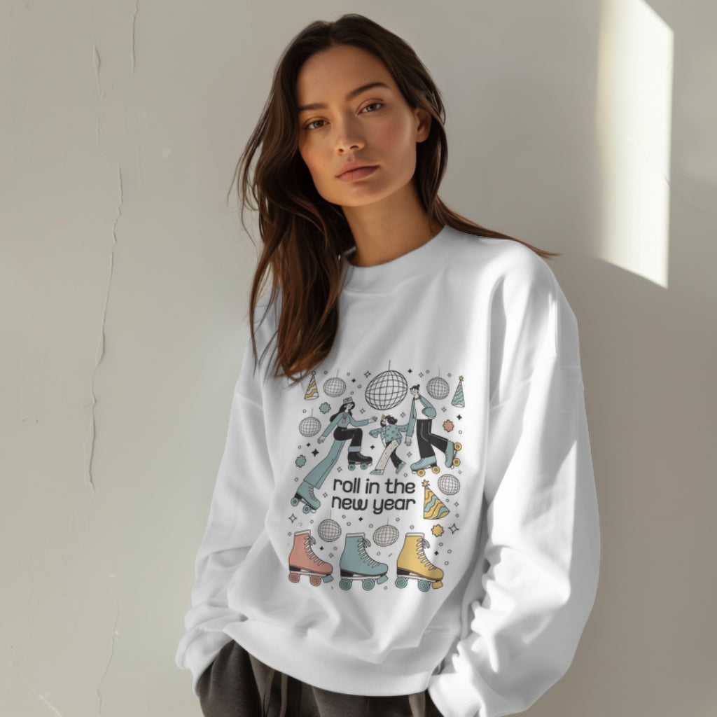 Roll in the New Year Sweatshirt, Retro Roller Skating Party Shirt, Fun New Year's Eve Apparel