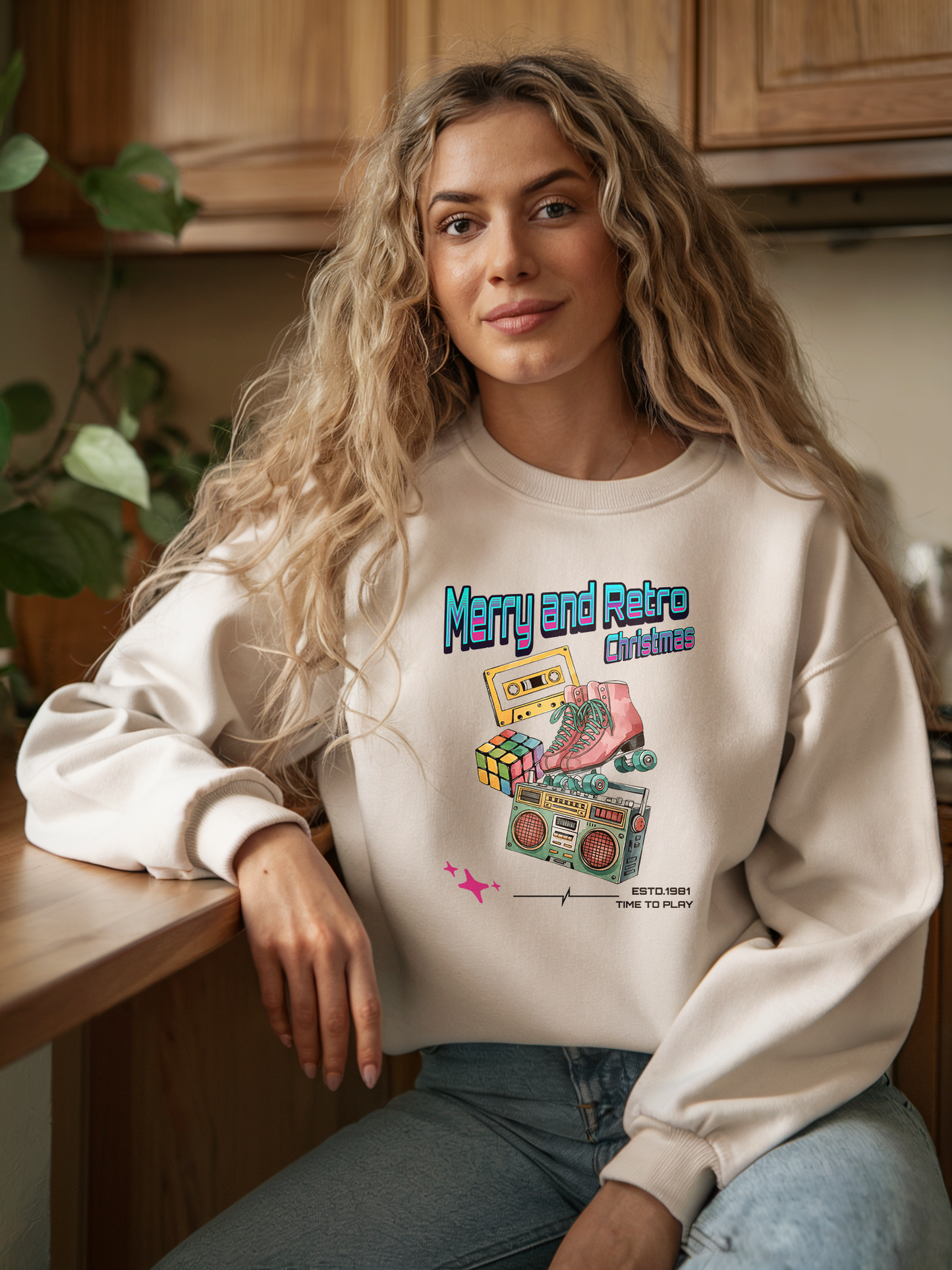 Merry and Retro Christmas Sweatshirt, Vintage Holiday 80s Style, Nostalgic Christmas Gift