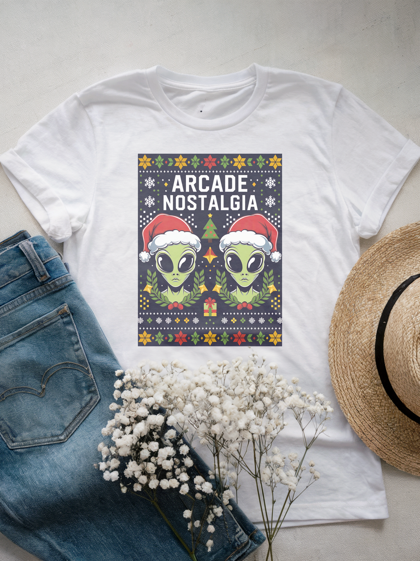 Arcade Nostalgia Alien Christmas Shirt, Retro Gaming Holiday Tee