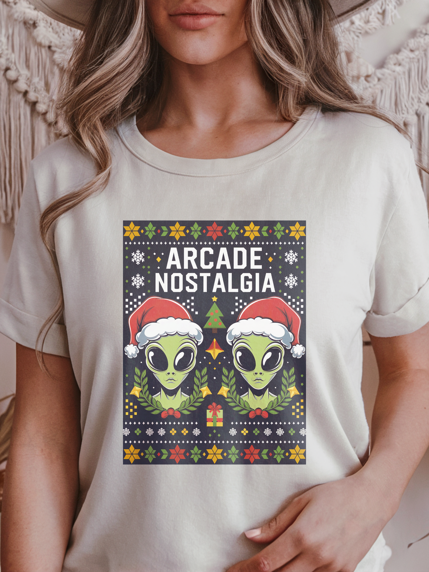 Arcade Nostalgia Alien Christmas Shirt, Retro Gaming Holiday Tee