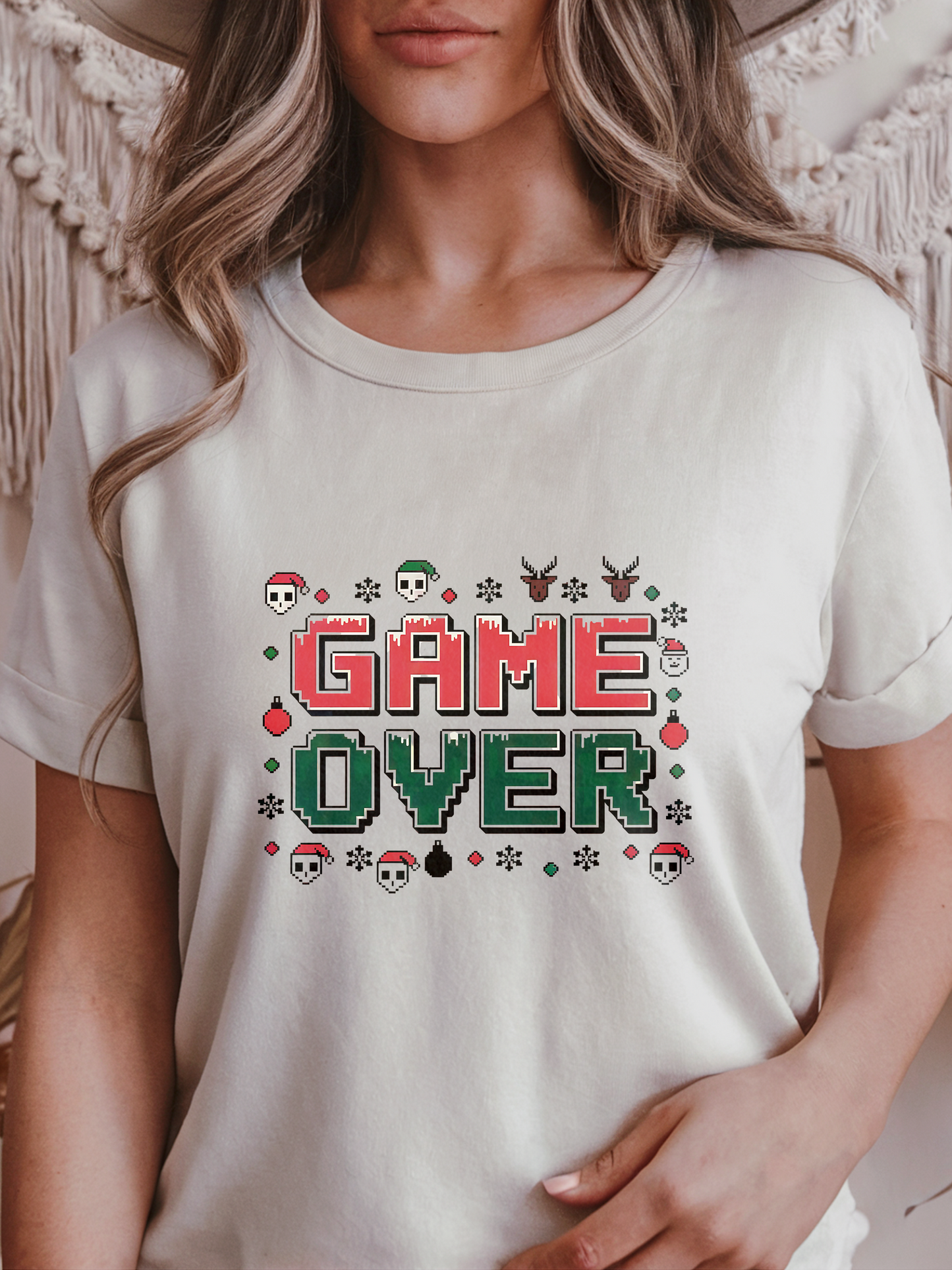 Christmas Game Over Shirt, Retro Gamer Holiday Tee, Pixel Art Xmas Design