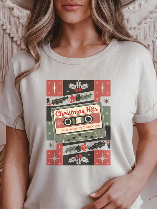 Christmas Hits Cassette Tape Shirt, Retro Holiday Music Tee, Vintage Christmas Vibes