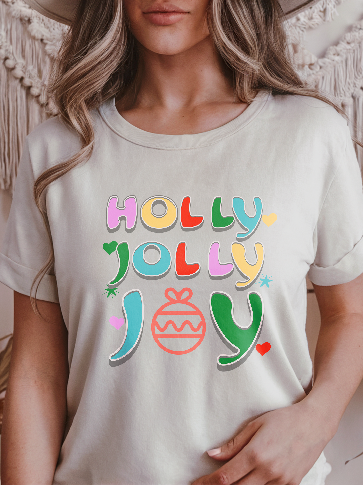 Holly Jolly Joy Christmas Shirt, Festive Holiday Typography Tee, Colorful Xmas Gift, Winter Cheer