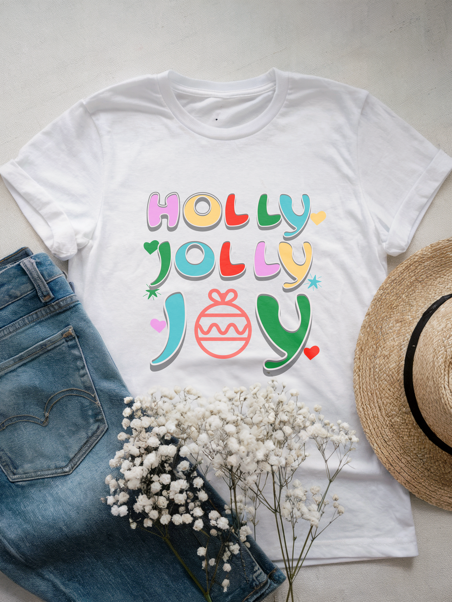 Holly Jolly Joy Christmas Shirt, Festive Holiday Typography Tee, Colorful Xmas Gift, Winter Cheer