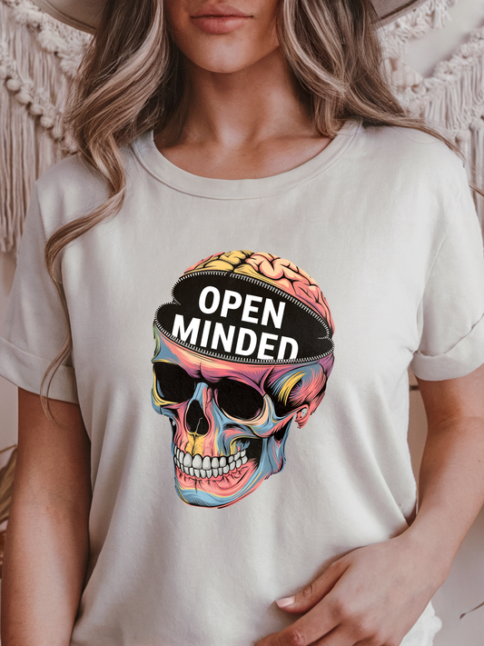 Open Minded Colorful Skull with Brain Graphic T-Shirt