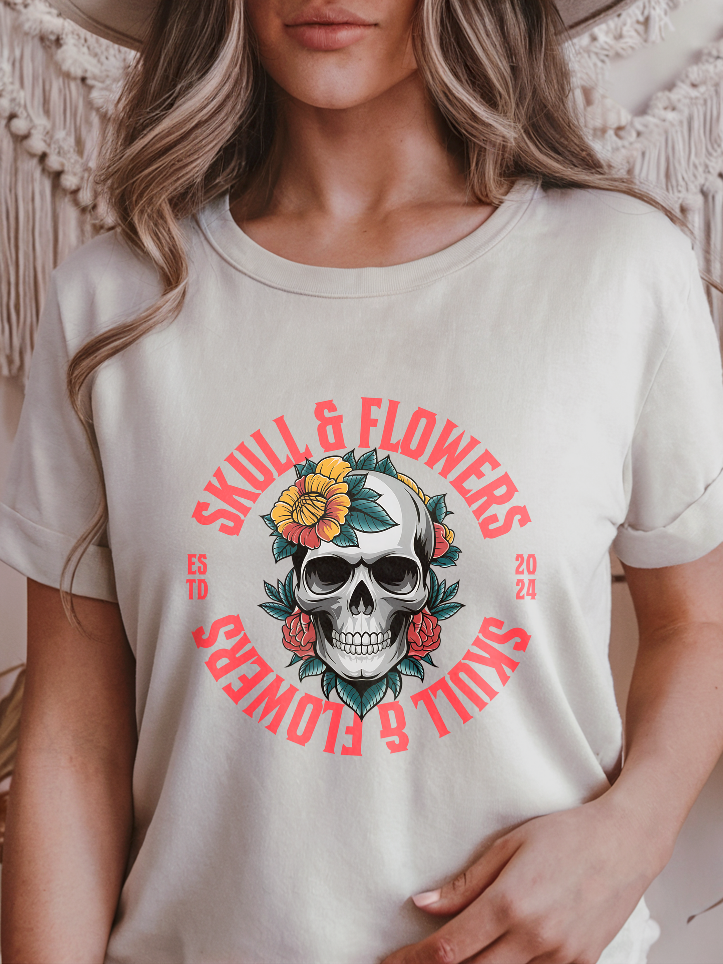 Skull and Flowers T-Shirt | Bold Floral Skull Design |  Inspirational Empowering Quotes | Halloween Shirt | Him and Her gift