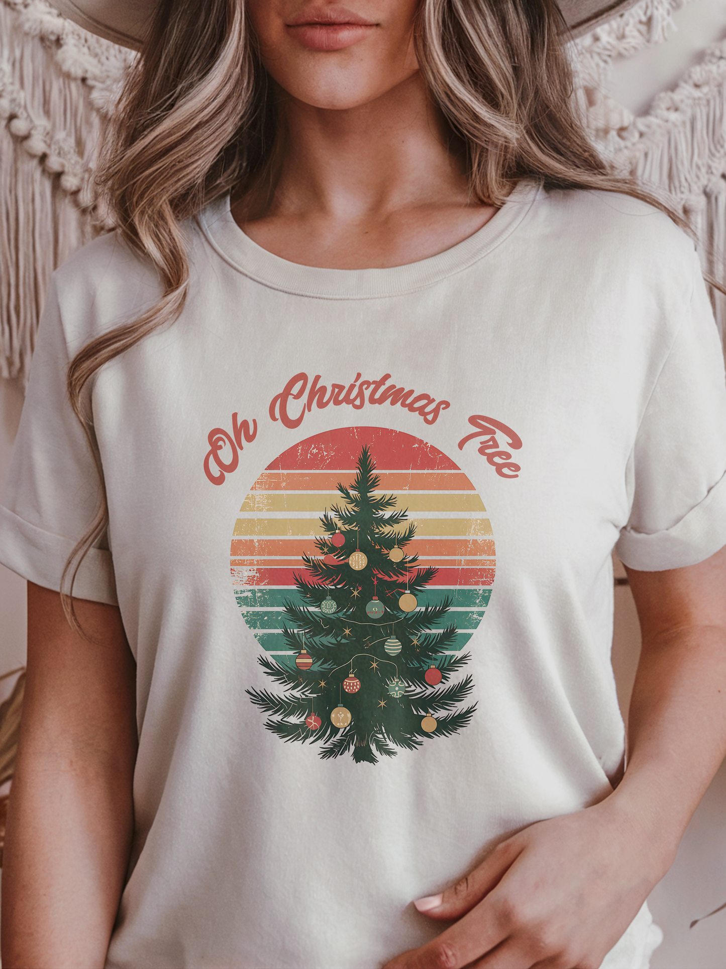 Oh Christmas Tree Vintage Sunset Shirt, Retro Holiday Christmas Tree Tee